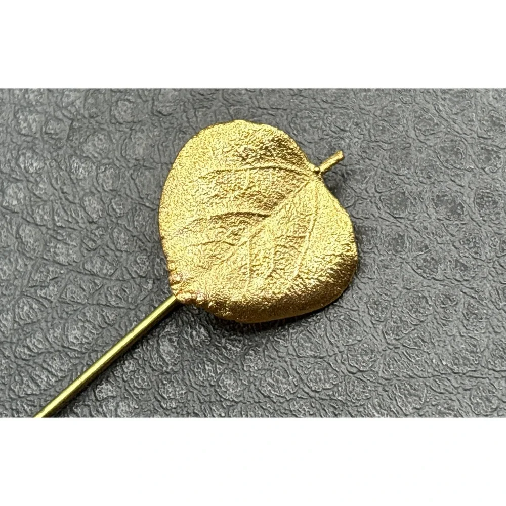 Vintage Gold Tone Leaf Stick Pin Brooch Textured Design